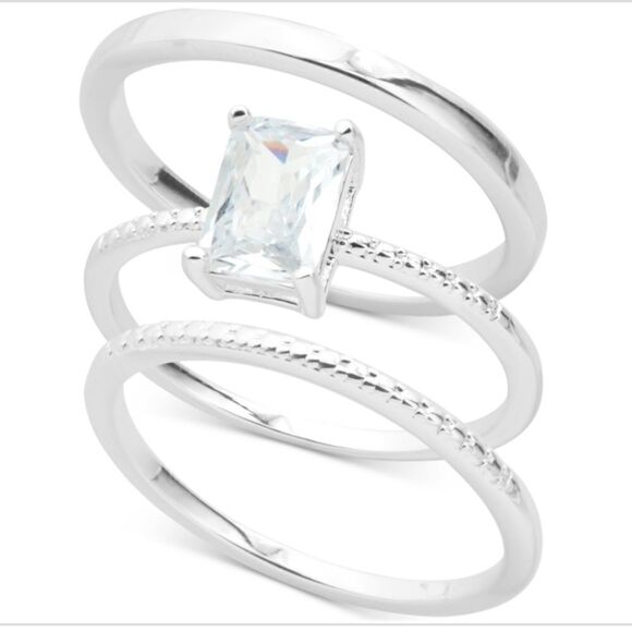 NWT Charter Club Silver-Tone 3-Pc. Emerald-Cut Crystal Bridal Set size 10 - Picture 1 of 3